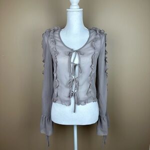 PRETTY LITTLE THING Chiffron Ruffle Tie Front Blouse